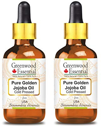 Greenwood Essential Naturreine Goldenes Jojobaöl (Simmondsia chinensis) mit Glas Tropfer Kaltgepresst 100ml X 2 (6.76 oz)