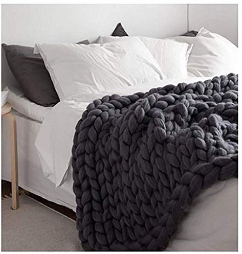 Blanket Strickdecke,Gestrickte Decke Handgefertigt, Grobe Strickdecke Wolle Garn Super Große Handgewebte, Yoga Matte Teppich Für Schlafzimmer, Wohnzimmer,Schwarz,60 * 60cm