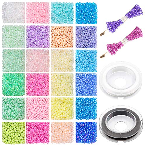3mm Glass Seed Beads for Bracelet Making Kit, 4800pcs 8/0 Small Beads Craft Beads Glass Beads for Jewellery Making with Elastic String, for DIY Bracelet Necklaces Earrings and Crafting