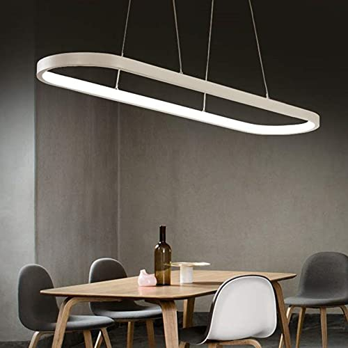 Bellastein Pendelleuchte Oval Esstisch Büro Lampen, LED Hängeleuchte Dimmbar Deckenleuchte mit Fernbedienung, Modern Ring Design Kronleuchter für Esszimmer Küchenlampe Blendfrei (L70cm, Weiss)…