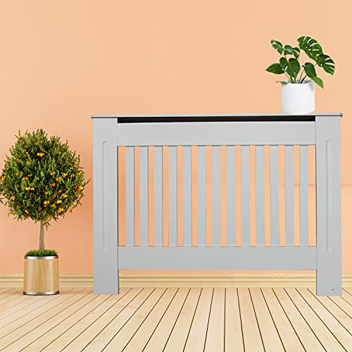 BRIEFNESS Radiator Cover Small MDF Radiator Wall Cover with Vertical Style Slats,White Radiator Shelf Modern Design Heater Cover Bathroom Living-room Bedroom Accessories