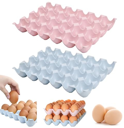 2 Piezas Bandeja Plástico Huevos,Jicyor Rejilla Huevos Apilable Conveniente Recipientes Huevos Bandeja Huevos Frigorífico Para Restaurante Cocina Frigorífico Almacenamiento Huevos (Rosa,Azul)