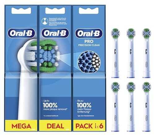 Oral-B Pro Precision Clean Electric Toothbrush Head, X-Shape and Angled Bristles for Deeper Plaque Removal, Pack of 6 Toothbrush Heads, Suitable for Mailbox, White