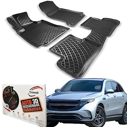 Trimak Passgenau 3D Fussmatten Auto Kompatibel mit Mercedes EQC N293 ab 2019 Auto Zubehör 1. Und 2. Reihe Gummimatten Autos TPE Allwetter Geruchlos rutschfest Vorne und Hinten Schwarz