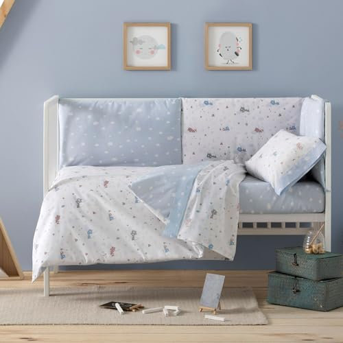 Burrito Blanco | Conjunto de edredón y Protector Cuna, maxicuna | para Cuna de 60 cm (+ Medidas Disponibles) | Edredón Cuna + chichonera | Edredón Cuna | Azul 013