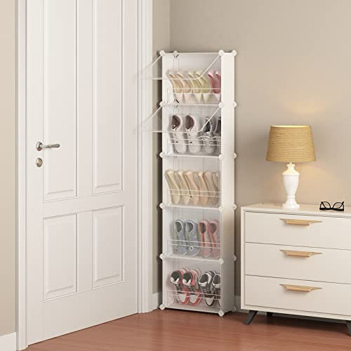 MAGINELS 5-Tier Slim Shoe Rack Organizer,Thin Shoe Storage for Closet,Hidden Shoe Cabinet for Small Spaces,Narrow Shelves for Wall Behind Door,Entryway,White