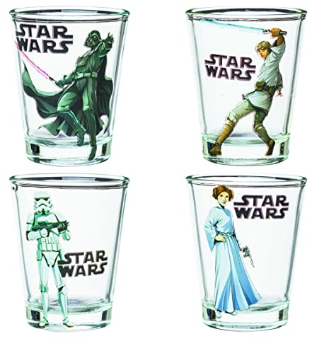 Silver Buffalo Star Wars mit Luke Skywalker, Stormtrooper, Prinzessin Leia und Darth Vader Mini-Gläser, 42,5 g, 4 Stück