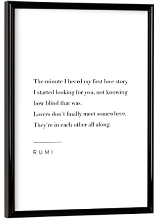 artboxONE Poster mit schwarzem Rahmen 18x13 cm Typografie My First Love Story by Rumi - Bild Rumi Literature Love