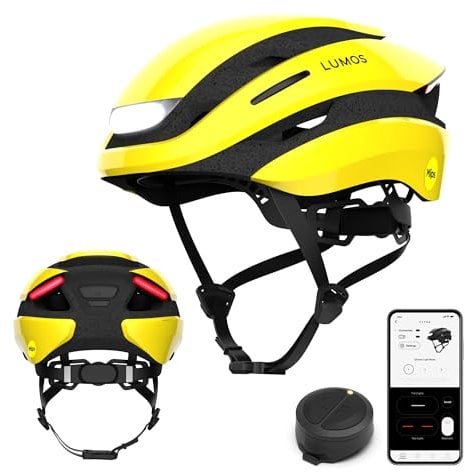 Lumos Ultra Smart-Helm | Fahrradhelm | Vorder- und Rücklicht (LED) | Blinker | Bremslichter | Bluetooth-Verbindung | Erwachsene: Herren, Damen (Raincoat Yellow, Größe: S) MIPS
