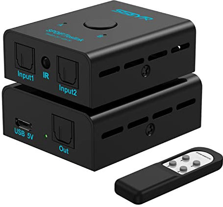 SGEYR Optical Audio Switch Toslink, SPDIF Splitter Digitale 1 In 3 Out, Switch Ottico Audio Digitale, Switch Cavo Ottico Audio Digitale, Switch Hdmi Audio Extractor, pour HD, Xbox, DVD, PS4, Home