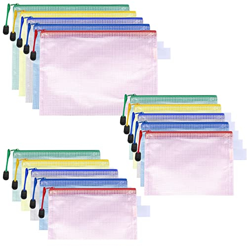 15 Stk Dokumententaschen, A4+A5+B6 Taschen mit Reißverschluss, Mesh Beutel mit Zipper, Kunststoff Dokumentenmappe Reißverschlusstasche wasserdicht für Datei, Dokumente, Papier, Kosmetika