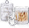 2 Pack Qtip Holder Dispenser for Cotton Ball, Cotton Swab, Cotton Round Pads, Floss - Clear Plastic Apothecary Jar Set for Bathroom Canister Storage Vanity Makeup Organizer (2 Pack)