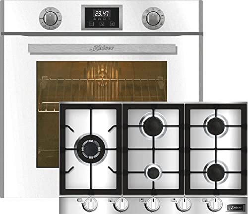Kaiser - Juego de horno EH 6326 W + KG 9357 Turbo, horno eléctrico empotrable, 79L, 10 funciones + encimera empotrada de gas 90 cm, acero inoxidable, quemador WOK Turbo 3,8 kW