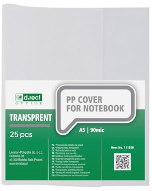 D.RECT Heftumschläge 25er Set DIN A5, transparent, durchsichtig, Hefthüllen aus strapazierfähiger und abwischbarer Polypropylen-Folie, stark 90 mic, klar