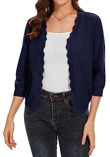 MINTLIMIT Jumpers for Women UK Oversized Cardigan V-Neck Casual Cardigans Soft Size 8 10 (N-Navy Blue S)