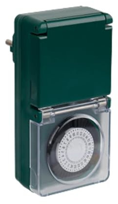 Étanche (IP44) - Minuterie (minuterie journalière) - Prise mécanique Quotidienne (avec sécurité Enfant) avec Interrupteur - Vert - Zenitech