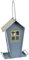 Supa Sutherland Wild Bird Seed & Sunflower Heart Feeder, House Shaped Contemporary Feeder, Ideal For Small & Medium Sized Garden Birds, ‎Blue/Grey Body with Grey roof.