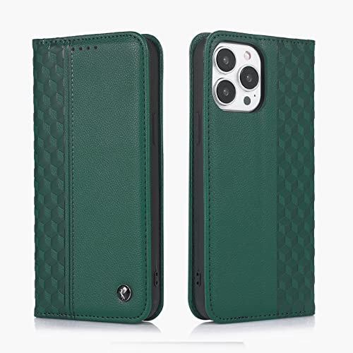 TOHULLE for iPhone 11 Pro Case, Premium Premium PU Leather Wallet Case Card Holder Kickstand Built-in Magnetic Closure Plaid Pattern Flip Folio Phone Cover for iPhone 11 Pro - Green