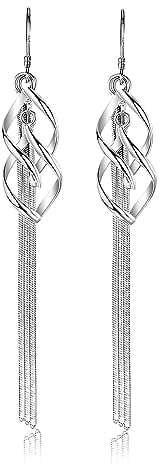 Deyanse Silver Drop Earrings, 925 Sterling Silver Tassel Earrings for Women Girls, Lightweight Twisted Rhombus Dangle Earrings, 94mm Long Snake Chains Drop Hook Earrings Hanging for Birthday Gift