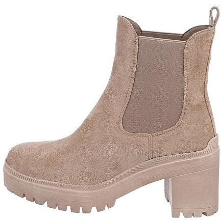 Ital Design Damenschuhe Stiefeletten Chelsea Boots, DES620S-, Textil, Hellbraun, Gr. 39