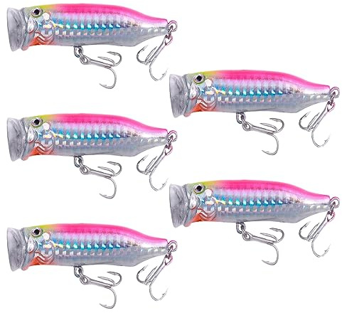 5 Stück schwimmende Köder, Topwater Popper Angelköder, Barsch, Angelköder für Hecht, Lachs, Blaufisch, 7,2 cm/9,4 g, Blau