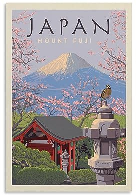 Weltreise Retro Poster Japan Mount Fuji Poster Malerei Leinwand Wandkunst Wohnzimmer Poster Malerei 40 x 60 cm