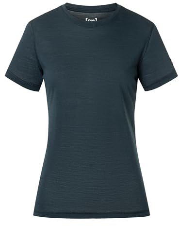 super.natural W SIERRA140 Tee Merino Shirt Damen Kurzarm Dunkelblau L - Geruchs- und feuchtigkeitsabweisendes T-Shirt, Sommer Funktionswäsche für Sport & Alltag