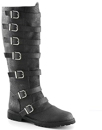 Mens Mid-Calf Stiefel mit 7 Schnalle Knielänge Schnürsenkel UP Schuhe Renaissance Mittelalter Cosplay Stiefel für Bühne Performance Requisiten,Schwarz,43