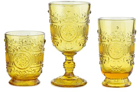 Sungmor Lot de 3 Verres Vintage en Relief - Highball, à l'Ancienne et à Cocktail - Ambrés pour Eau et Jus - 300 ml