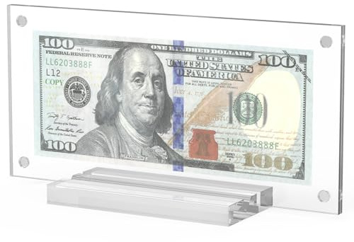 Yncotte Dollar Bill Frame 1 Pack, Dollar Bill Holder Acrylic Money Case Dollar Frame Display Double-Sided Transparent for Collectors Currency Ticket Check Protector