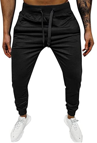Männer Gerade Bein Schwarz Outdoor Jogginghose Stretch Jogging Trainingshose Klassisch Straight Casual Sporthose Mit Kordelzug Taschen Freizeit Herren Hosen Elastische Taille Sweathose (Black, XL)