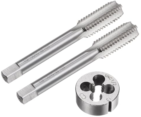 sourcing map Gewindeschneider-Set, 1/2-13 UNC-Gewindebohrer und runde Schneideisen, Gewindeschneidwerkzeug-Set für Muttern, Schrauben, Schrauben, Gewinde, Reparatur, 3-teilig