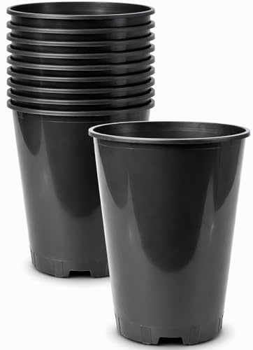 Muddy Hands Pack of 10 Deep Black Plastic Plant Pots - Round Nursery Garden Planters with Drainage Holes for Roses, Flowers, Herbs & Seedlings - Durable Outdoor & Indoor Plant Containers (4 Litre)