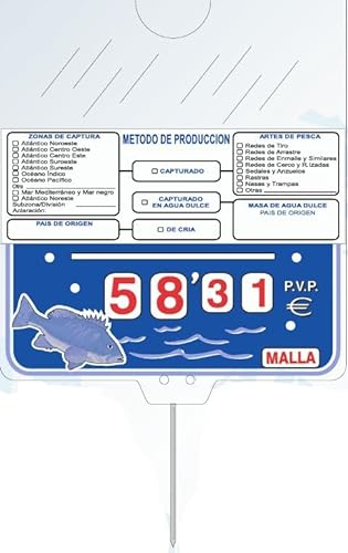 BALSAT Portaprecios pescaderia, pincho pescaderia, Con registro sanitario y tarjeta informativa zona captura, Cartel para pescaderia, precios de pescaderia, pincho pescaderia Mod.: Pacifico- 12 ud.