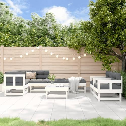 ULUYYUC 8-TLG. Garten-Lounge-Set, Schlafsofa Fußhocker Eckbank Schlafsessel Mit Bettfunktion Geeignet für Außenbereich Hinterhof Balkon Garten Weiß Massivholz Kiefer