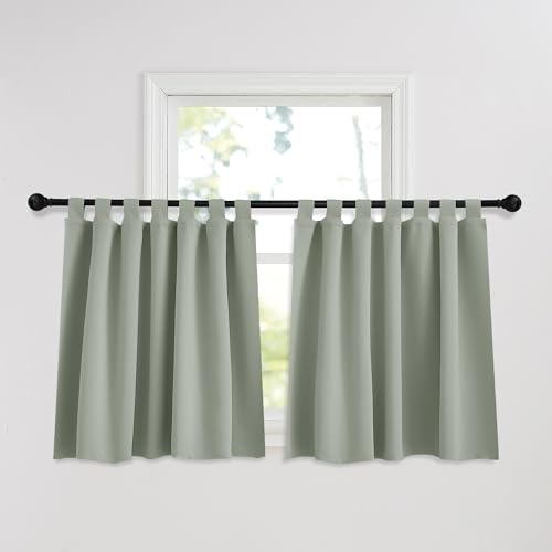PONY DANCE Schlaufenschal 2er Set Wohnzimmer Vorhänge Blickdicht Fenstergardinen Schlaufenschal Verdunklungsvorhänge Salbeigrün Küchengardinen mit Schlaufen, H 120 x B 140 cm