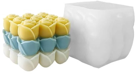 Seifenblasen-Silikonformen, Würfel-Rosen-Kerzenformen, 3D-Silikon-Rosenform, Kerzenformen, dekorative Rosen-Kerzenformen, Seifenwürfel, Kerzenform, -Handwerk, dekorative Form für Heimdekoration