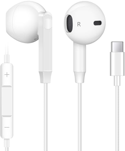 Coolden USB C Kopfhörer für iPhone 16 Pro Max In-Ear Kopfhörer mit Kabel USB C Kopfhörer mit Mikrofon Ohrhörer für iPhone 15 16 Samsung Galaxy S24 S23 S22 Ultra S21 A53 A54 Google iPad Huawei Weiß