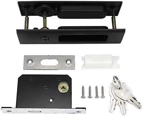Pocket Door Bathroom Lock Handles, Black Mortise Locks for Wooden Door Flush Privacy Lock Mortice Sashlock Door Lock with Key for Internal and (Classic Black Square Single Hook
