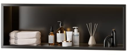 YJEUZCD Mattiert Rostfreier Stahl Dusche Nische, Keine Fliesen Erforderlich Vertieft Dusche Lagerung, Toilette Küche Wand Nische, Badezimmer Ablagefach Regal(Schwarz,900x280x125mm)