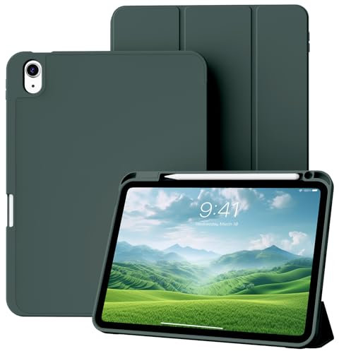 BQDIYOO Case for iPad Air 11 inch M3 2025 / M2 (2024), iPad Air 5th / 4th Generation (2022/2020) 10.9 with Pencil Holder, Auto Sleep/Wake, Dark Green
