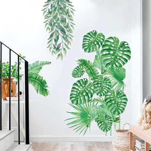 astylishome Wall Stickers for Bedrooms Jungle Wallpaper Palm Tree Leaves Decals Tropical Green Plants Leaf Peel and Stick Sticker for Living Room Bedroom Walls Decor 1202