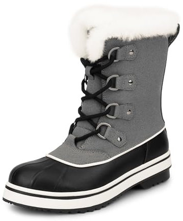 DREAM PAIRS Damen Winterstiefel Schneestiefel Wadenlang Wasserdicht Warm Gefüttert Mit Kunstfell Gefüttert Schnürstiefel rutschfest Outdoor,Size 41.5,Dunkelgrau,SDSB2412W
