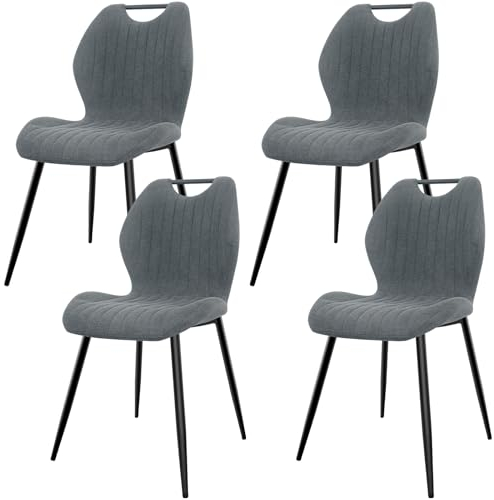JIJIAN Esszimmerstühle 4er Set, Küchenstühle, Polsterstühle, Wohnzimmerstühle mit Stoff-Rückenlehne und Metallbeinen, Ideal für Esszimmer, Küche, Wohnzimmer, Grau