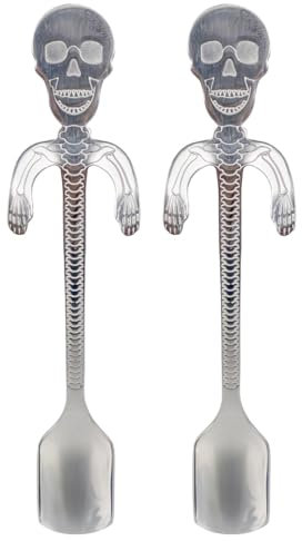 Horror-Shop Silberne Skelett Teelöffel zum Einhängen in Tassen & Gläser 2 Stück