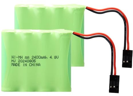 MXJFYY 2PCS NiMH RC Battery Pack 4.8V 2400mAh with Hitec Connectors, Battery Compatible with Futaba RC Airplane Controller RC Aircrafts, RC Helicopter Receiver, Futaba, JR, and More Models