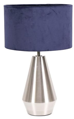 ValueLights | Silver Metal Touch Dimmer Table Lamp with Navy Blue Velvet Shade | Home Décor, Bedside & Desk Lamp