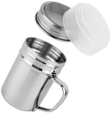 1 Pack Powdered Sugar Shaker Duster 7oz 304 Stainless Steel Fine Mesh Shakers With Handle and Lid for Baking Cornstarch Coffee Flour Restaurant and Home Kitchen