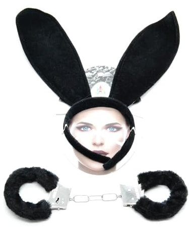 BETTER WITH FRIENDS Handschellen, schwarz, 40 cm, Kaninchen und Hase, Ohren, Anime, Halloween-Party, Kunststoffmaske für die Partyabend, Frauen, Polizei, Krankenschwester, Arzt