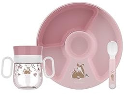 Mepal - Ensemble de vaisselle pour bébé 3 pièces Mio Little Dutch - Comprend une tasse à bec étanche, et une assiette et une cuillère d'entraînement - Va au lave-vaisselle et sans BPA - Fairy Garden
